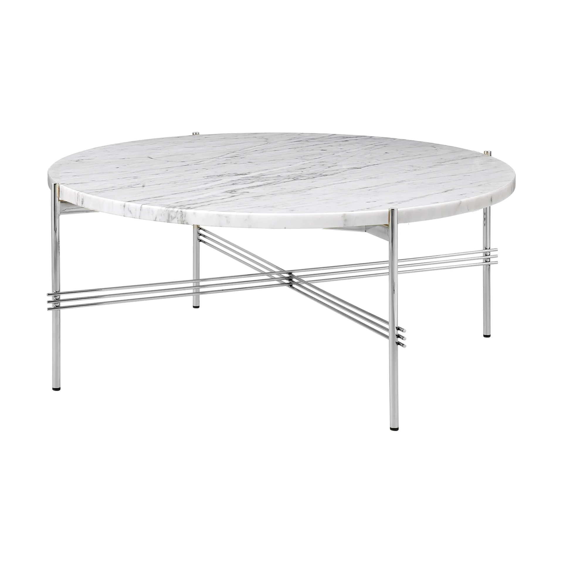 TS coffee table polished steel Ø80, White carrara marble GUBI