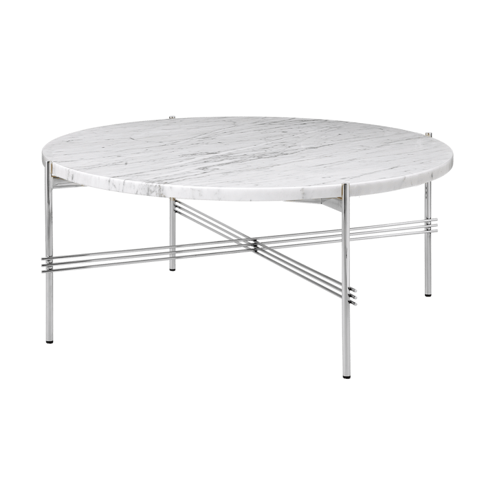 TS coffee table polished steel Ø80 - White carrara marble - GUBI
