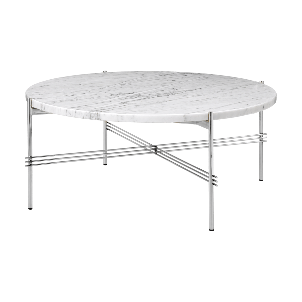 GUBI TS coffee table polished steel o80 White carrara marble