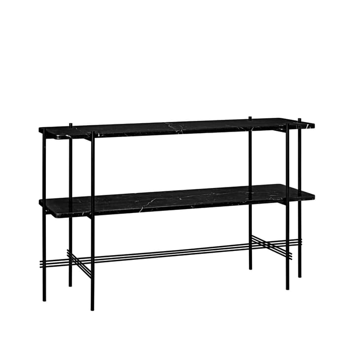 TS Console table 120x30x72 cm - Black marquina marble, black legs, 2 marble shelves - GUBI