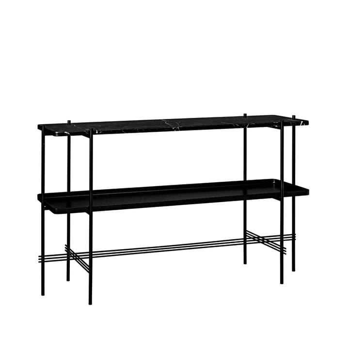 TS Console table 120x30x72 cm - Black marquina marble, black legs, with tray - GUBI