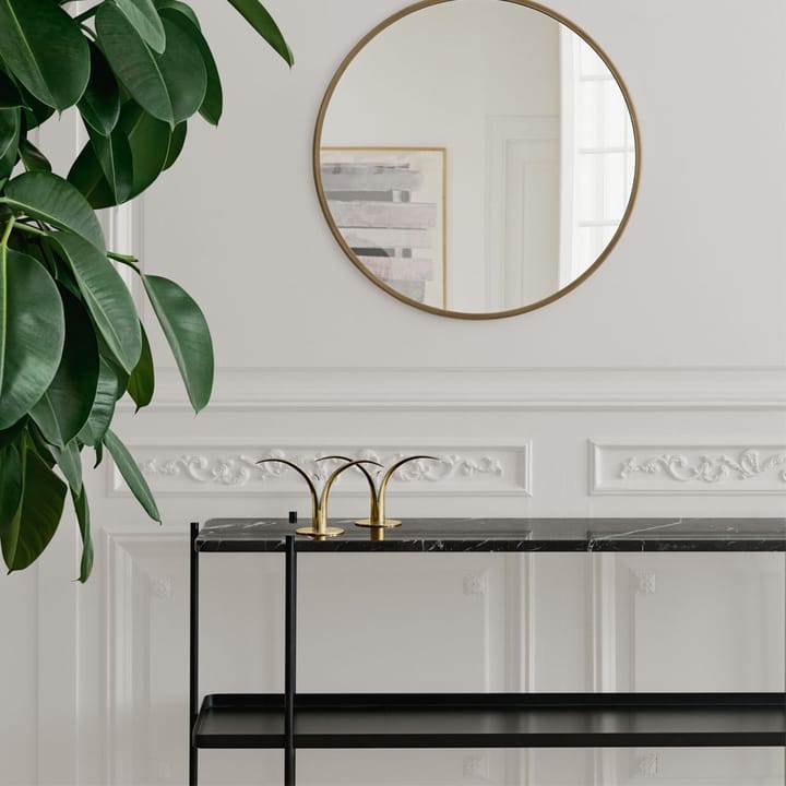 TS Console table 120x30x72 cm - Black marquina marble, brass legs, 2 marble shelves - GUBI