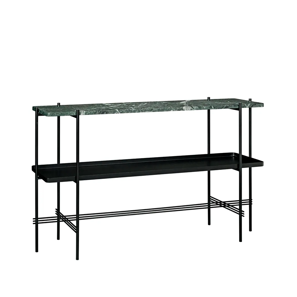 TS Console table 120x30x72 cm, Green guatemala marble, black legs, with tray GUBI