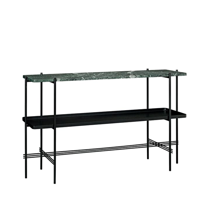 TS Console table 120x30x72 cm - Green guatemala marble, black legs, with tray - GUBI
