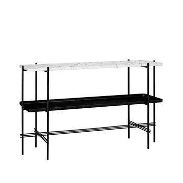 TS Console table 120x30x72 cm - White carrara marble, black legs, with tray - GUBI