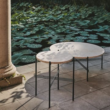 TS Outdoor side table - Natural white, black frame, travertine - GUBI