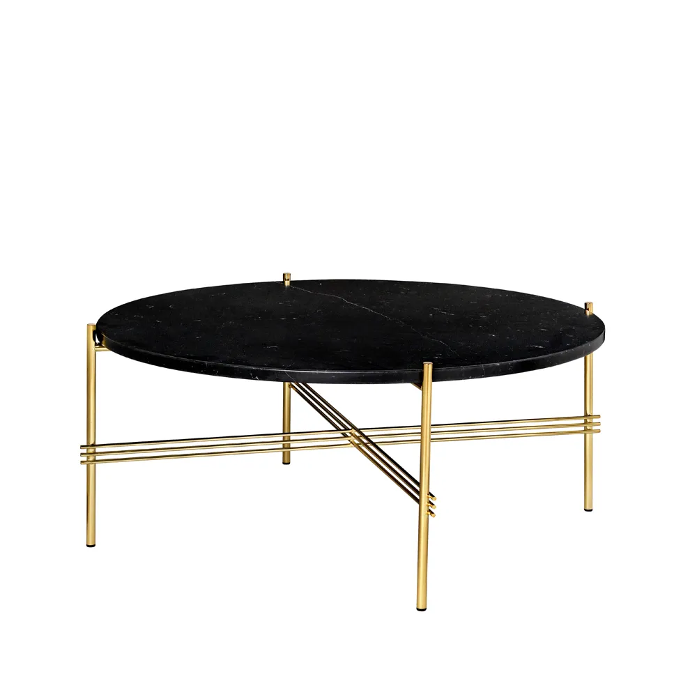 GUBI TS Round coffee table Black marquina marble, o80, brass stand
