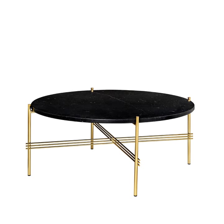 TS Round coffee table - Black marquina marble, ø80, brass stand - GUBI