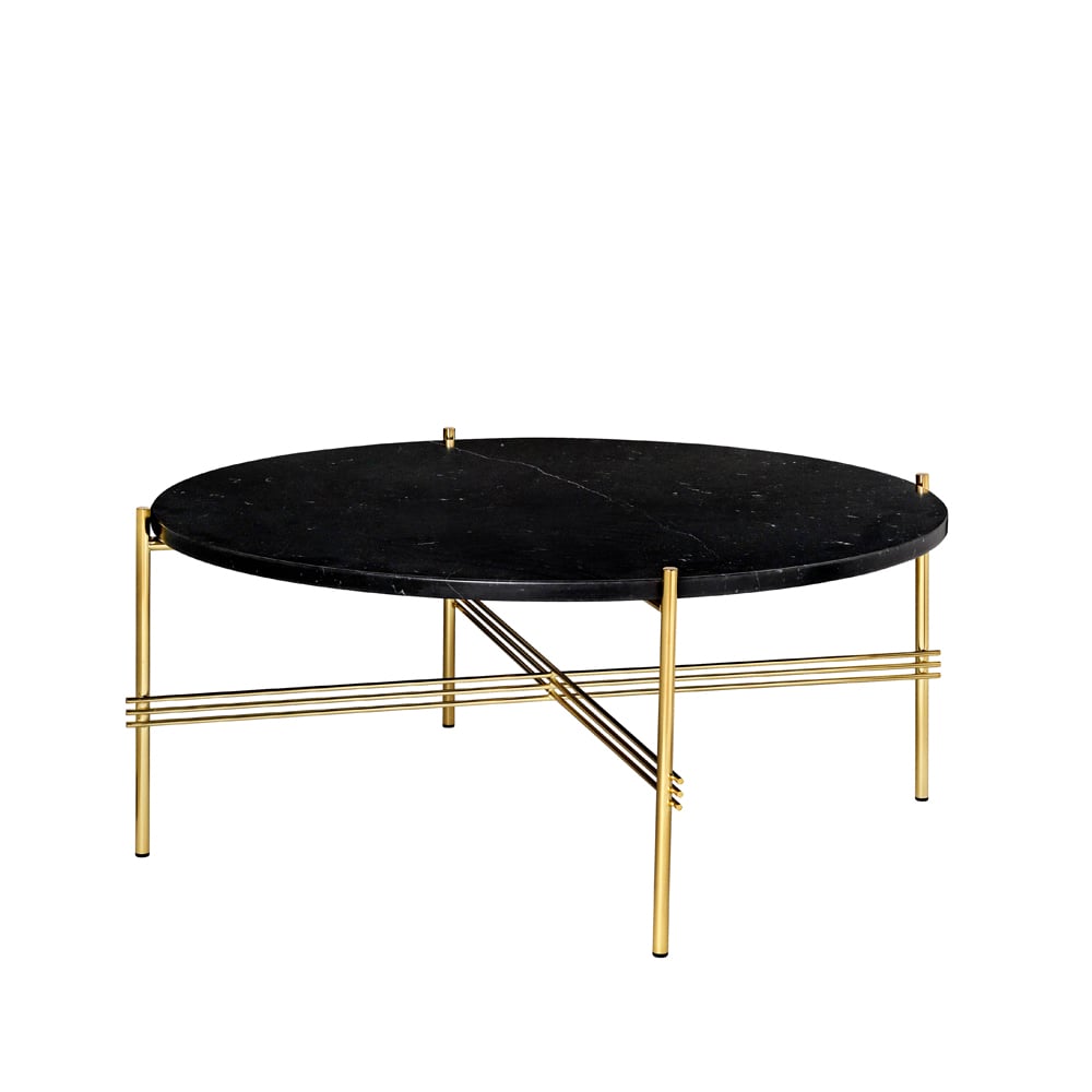 GUBI TS Round coffee table Black marquina marble, o80, brass stand