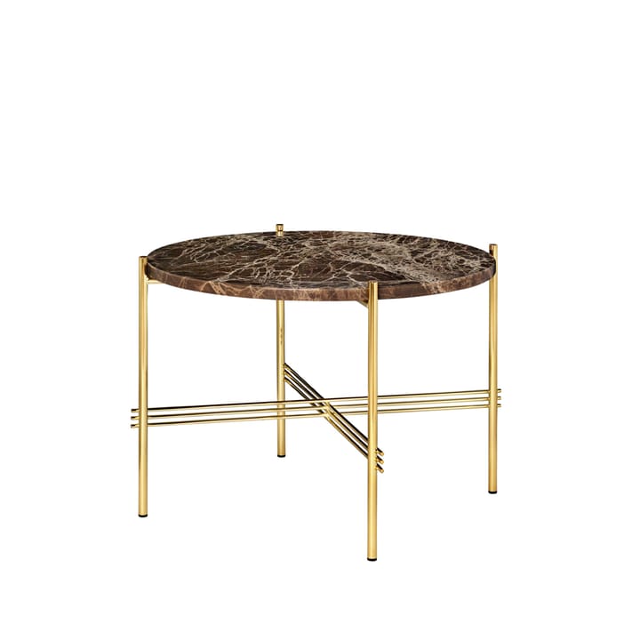 TS Round coffee table - Brown emperador marble, ø55, brass stand - GUBI