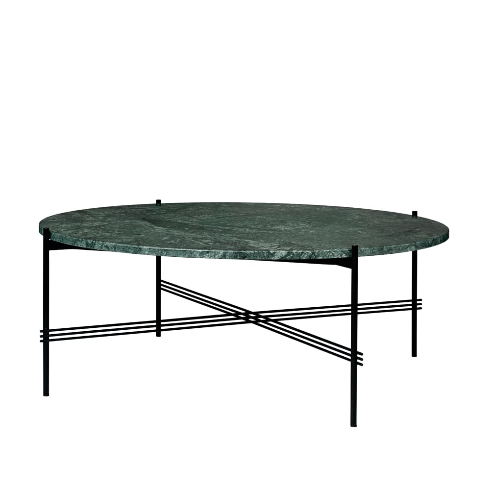 GUBI TS Round coffee table Green guatemala marble, o105, black stand