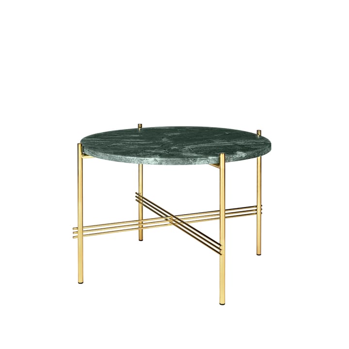 TS Round coffee table - Green guatemala marble, ø55, brass stand - GUBI