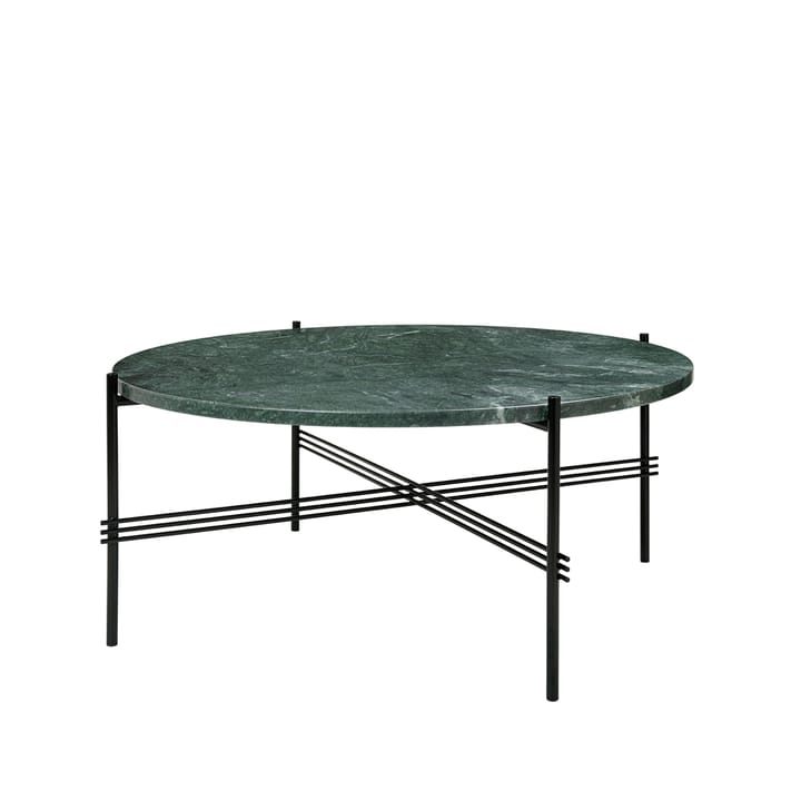 TS Round coffee table - Green guatemala marble, ø80, black stand - GUBI