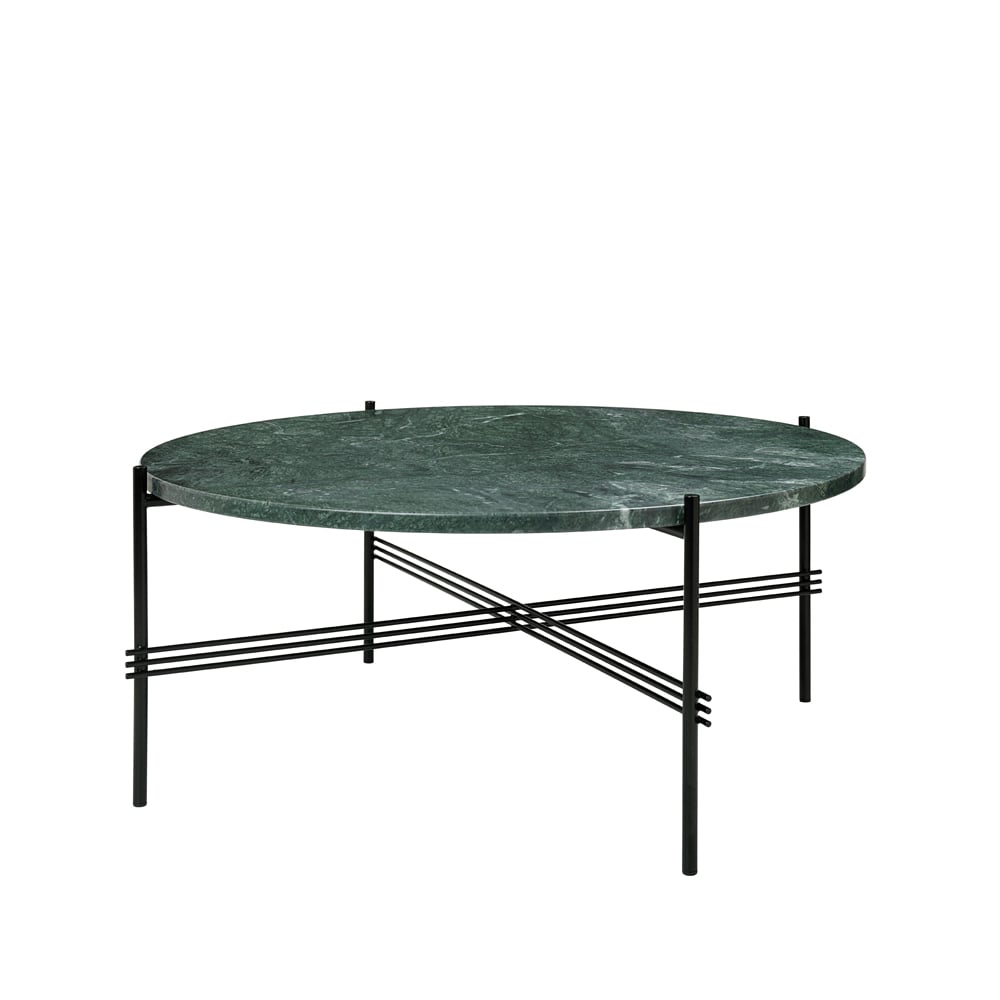 GUBI TS Round coffee table Green guatemala marble, o80, black stand