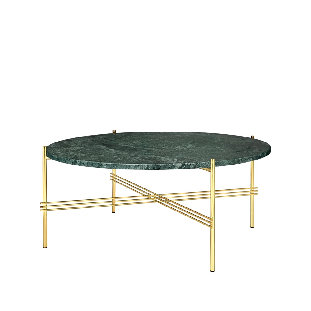GUBI TS Round coffee table Green guatemala marble, o80, brass stand