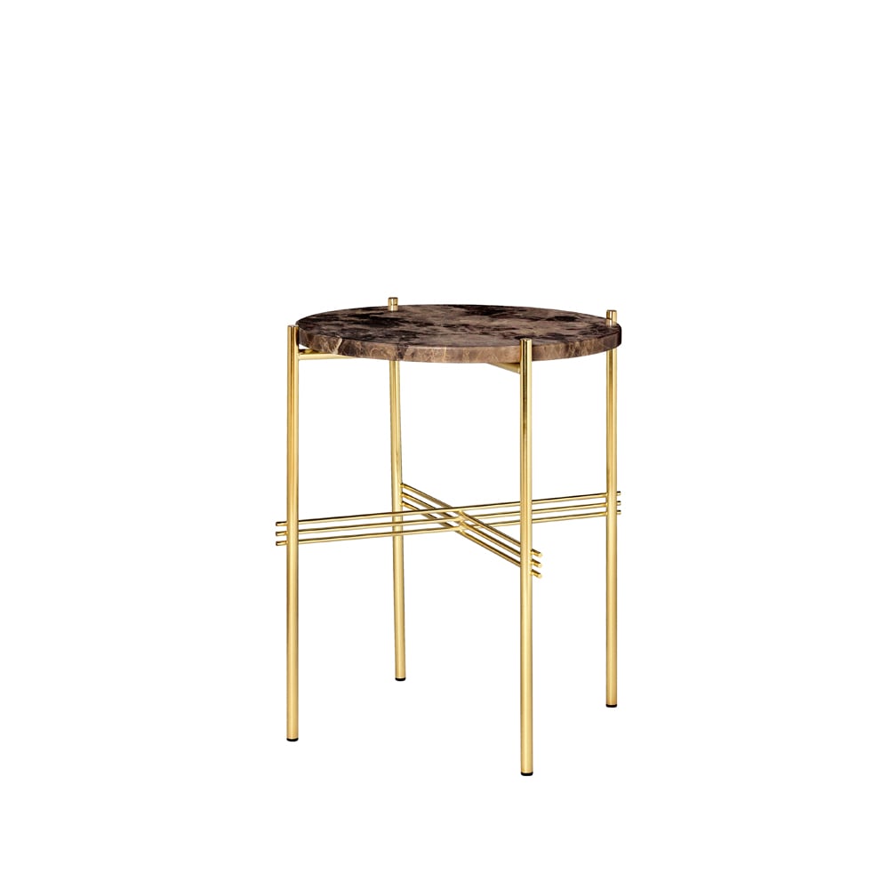 GUBI TS Round side table Brown emperador marble, o40, brass stand