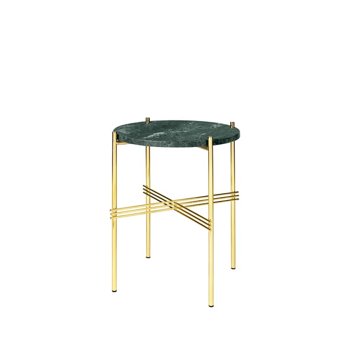 TS Round side table - Green guatemala marble, ø40, brass stand - GUBI
