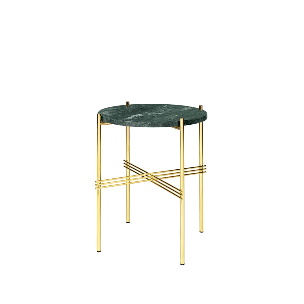 GUBI TS Round side table Green guatemala marble, o40, brass stand