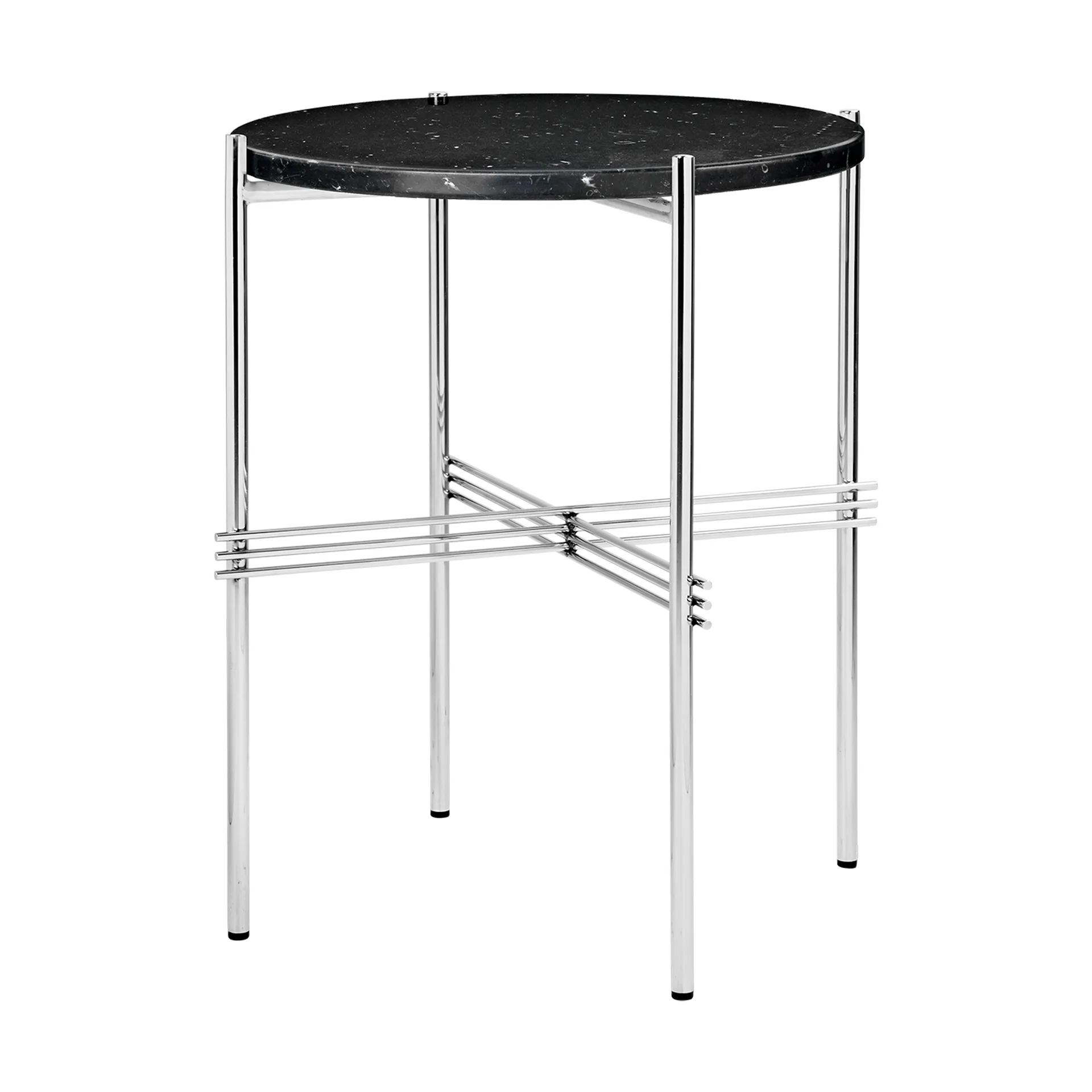 TS side table polished steel Ø40, Black marquina marble GUBI