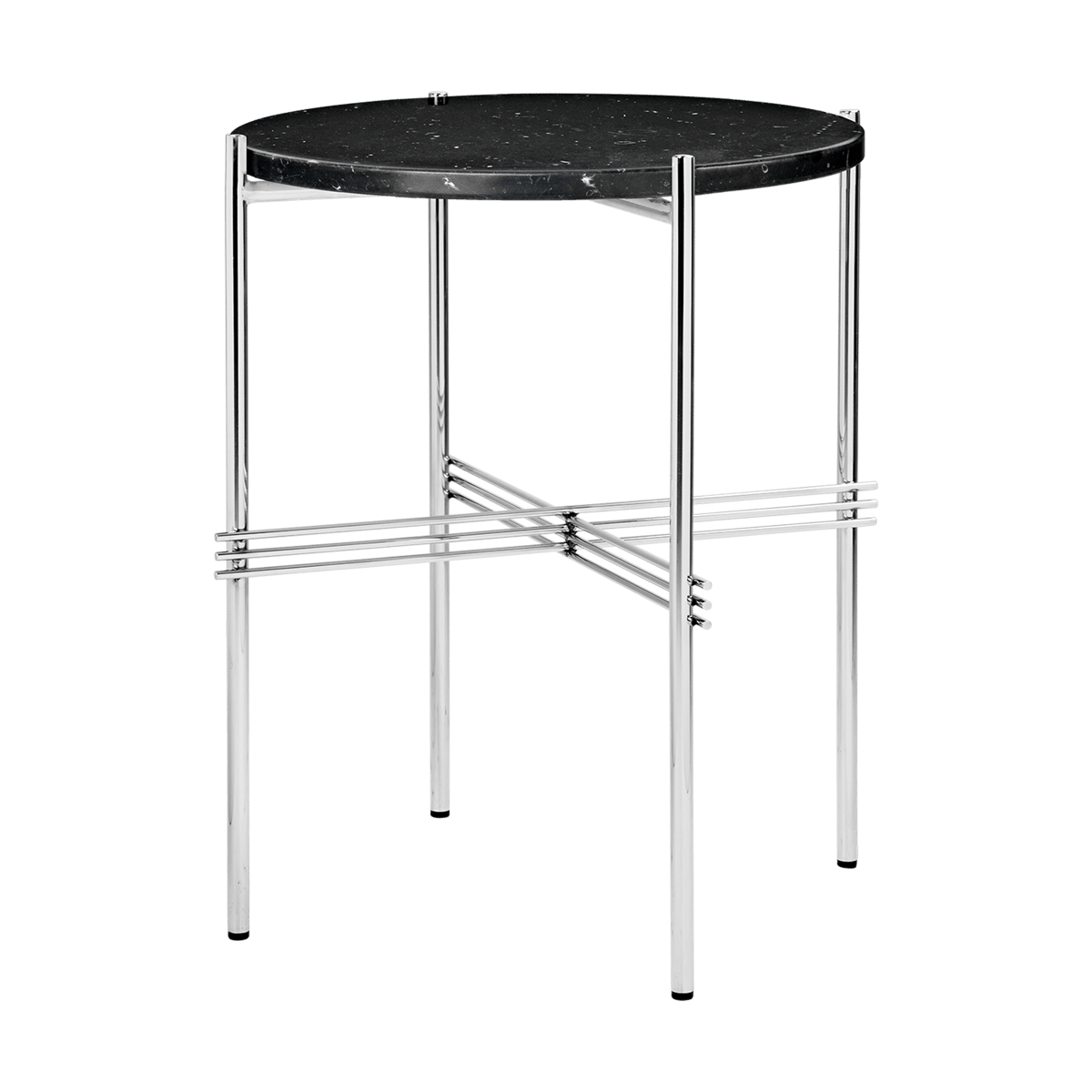 GUBI TS side table polished steel Ø40 Black marquina marble