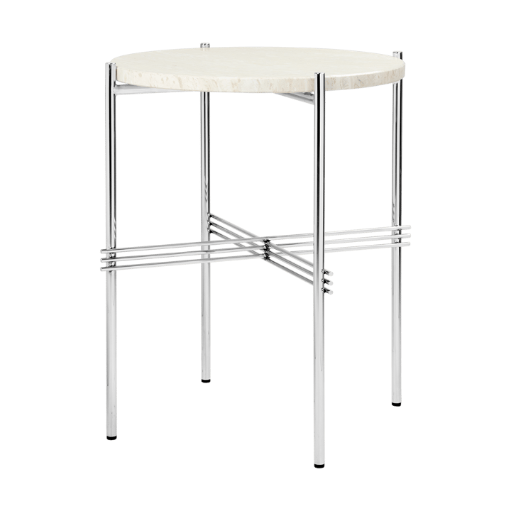 TS side table polished steel Ø40 - Neutral white travertine - Gubi