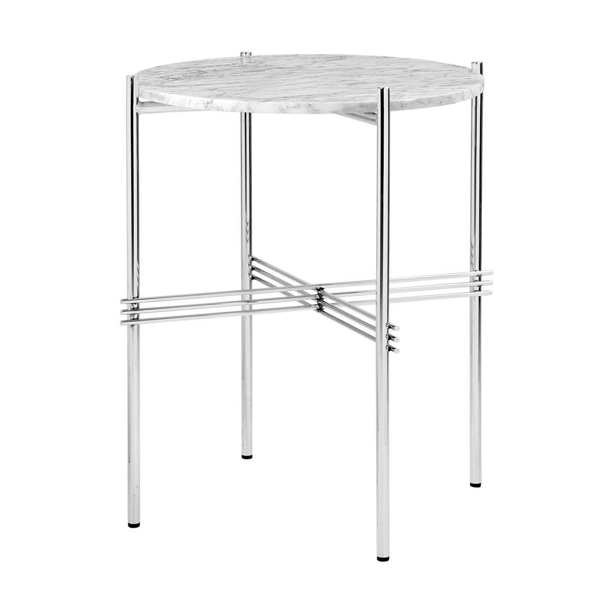 GUBI TS side table polished steel o40 White carrara marble