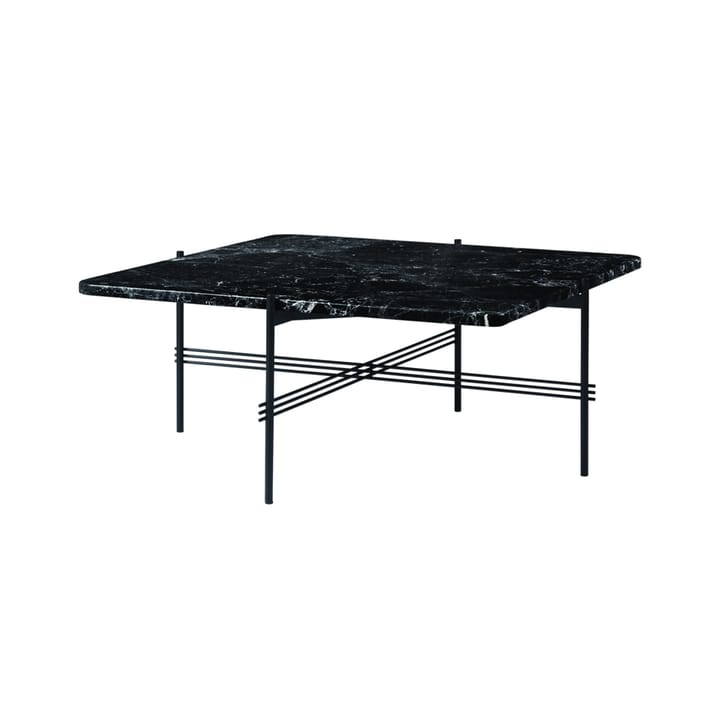 TS Square coffee table - Black marquina marble, 80x80 cm, black legs - GUBI