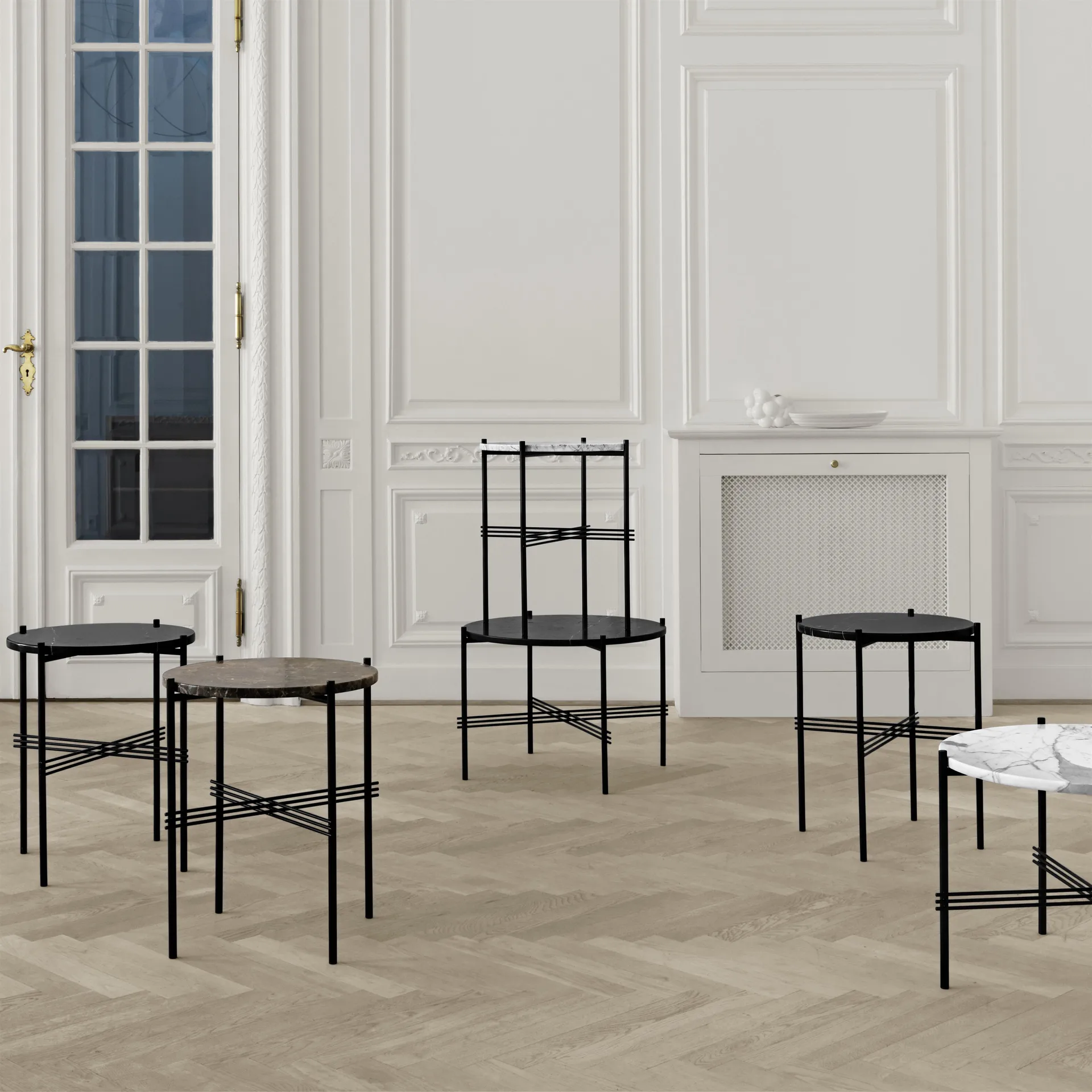 Ts table black legs O 40 Cm, black marble GUBI