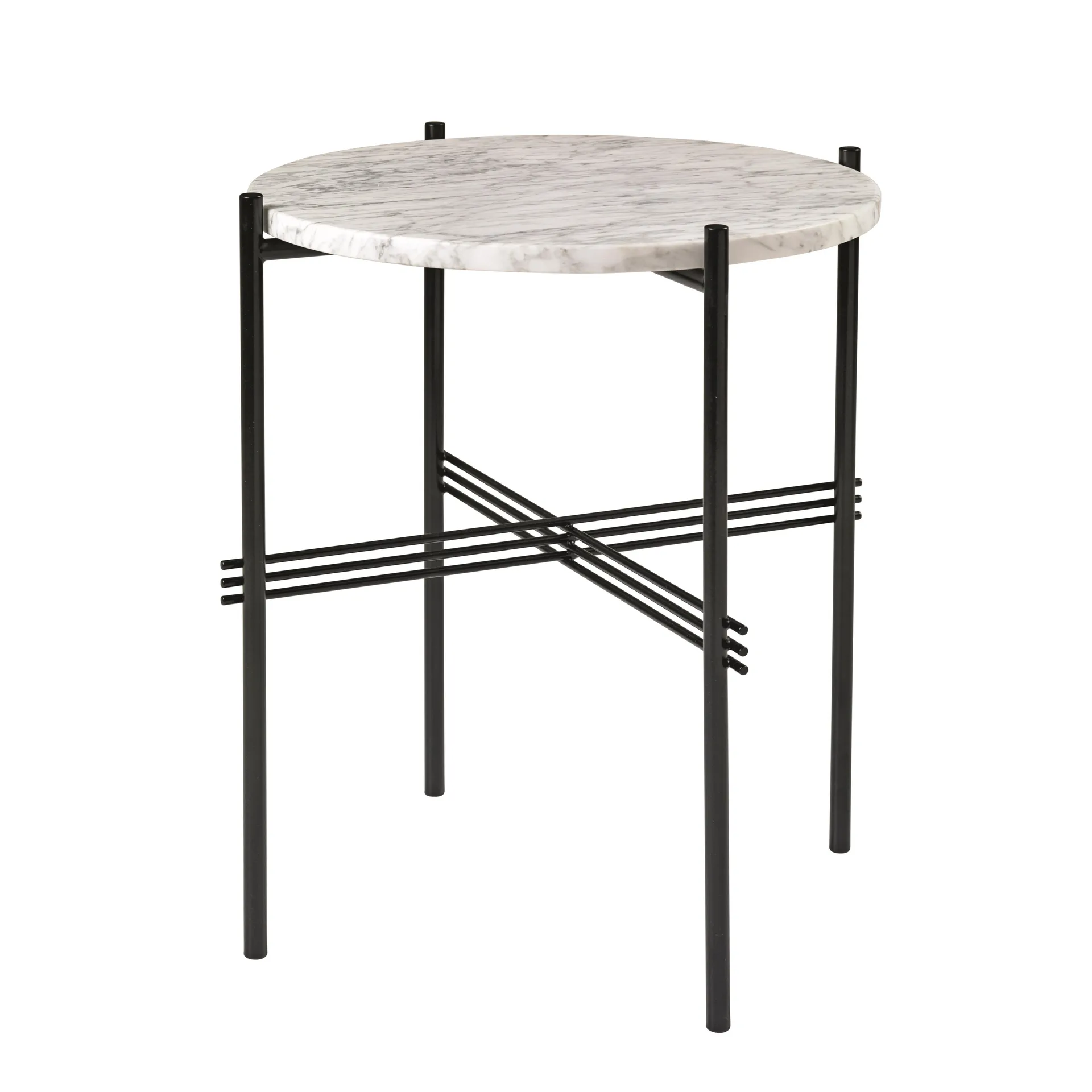Ts table black legs O 40 Cm, white marble GUBI