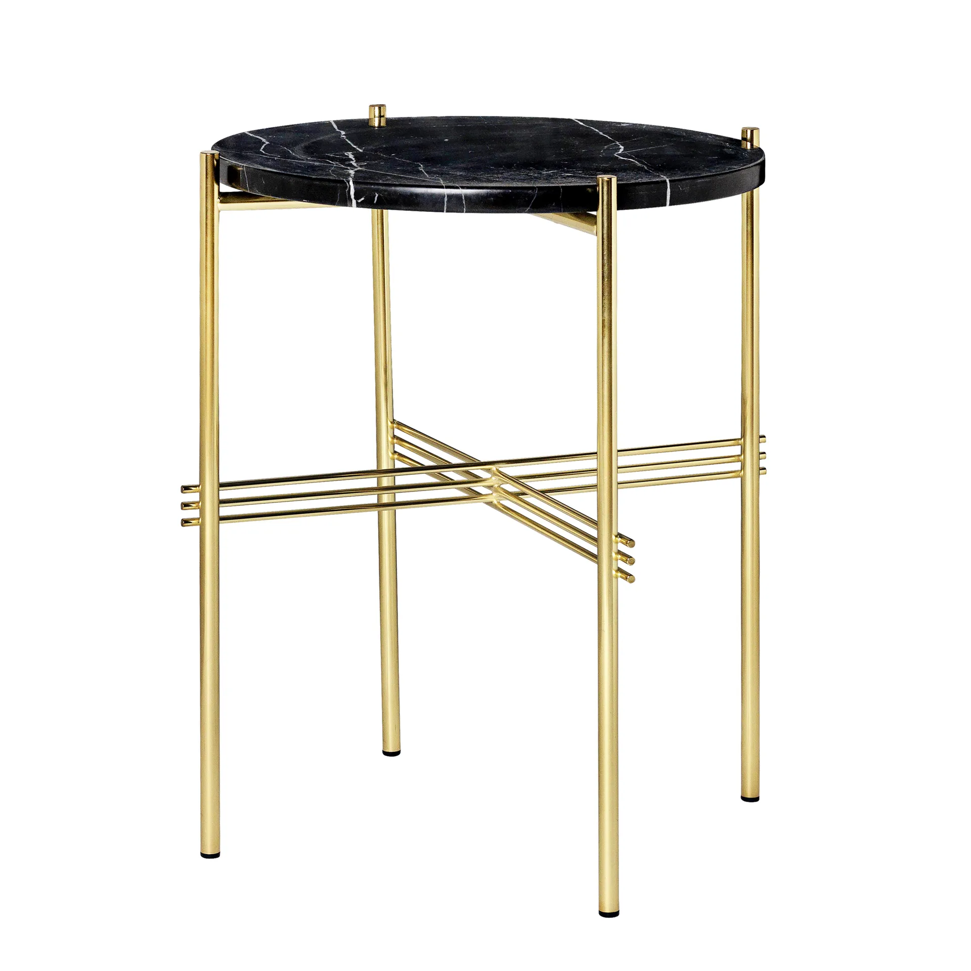 Ts table brass legs O 40 Cm, Black marble GUBI