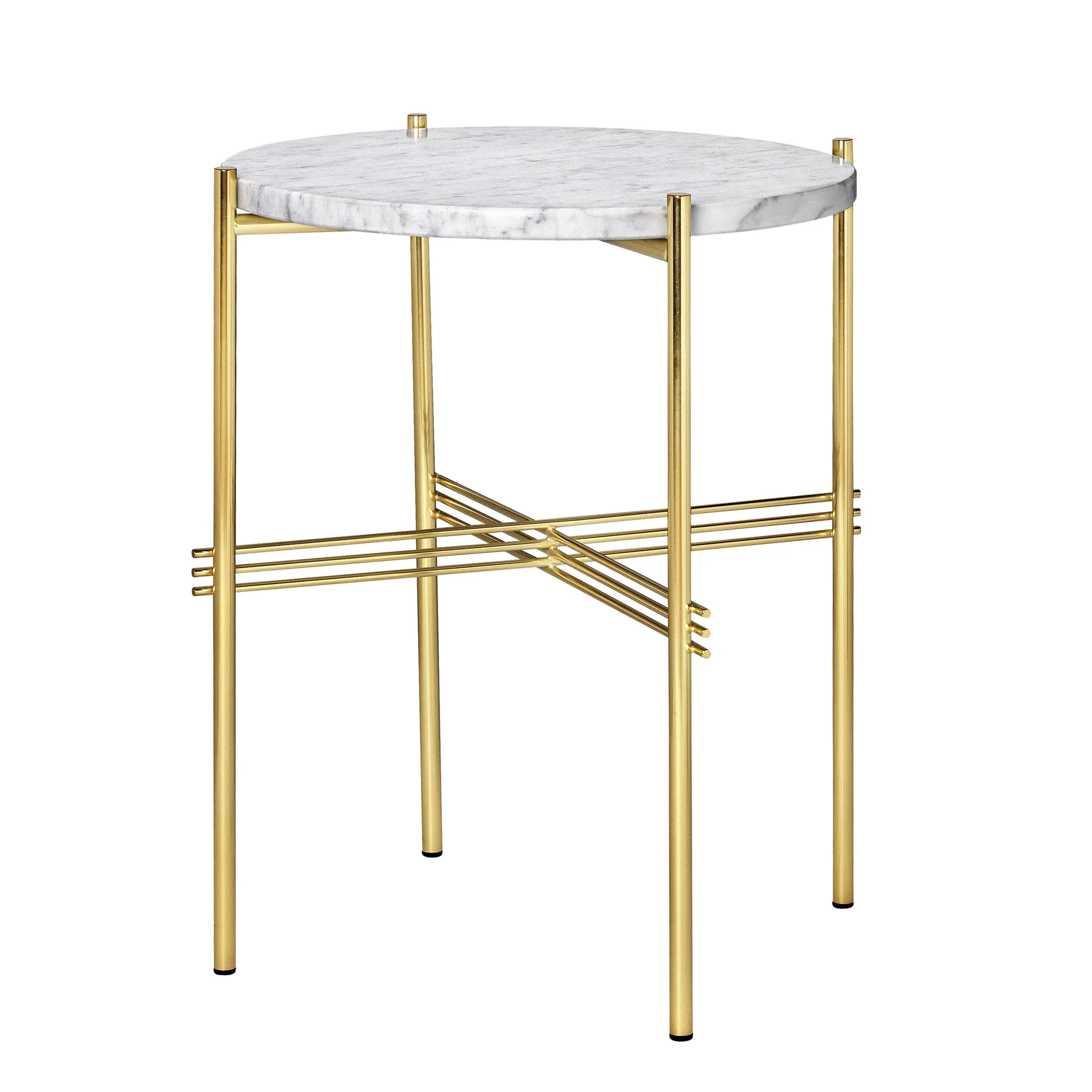 Ts table brass legs O 40 Cm, white marble GUBI