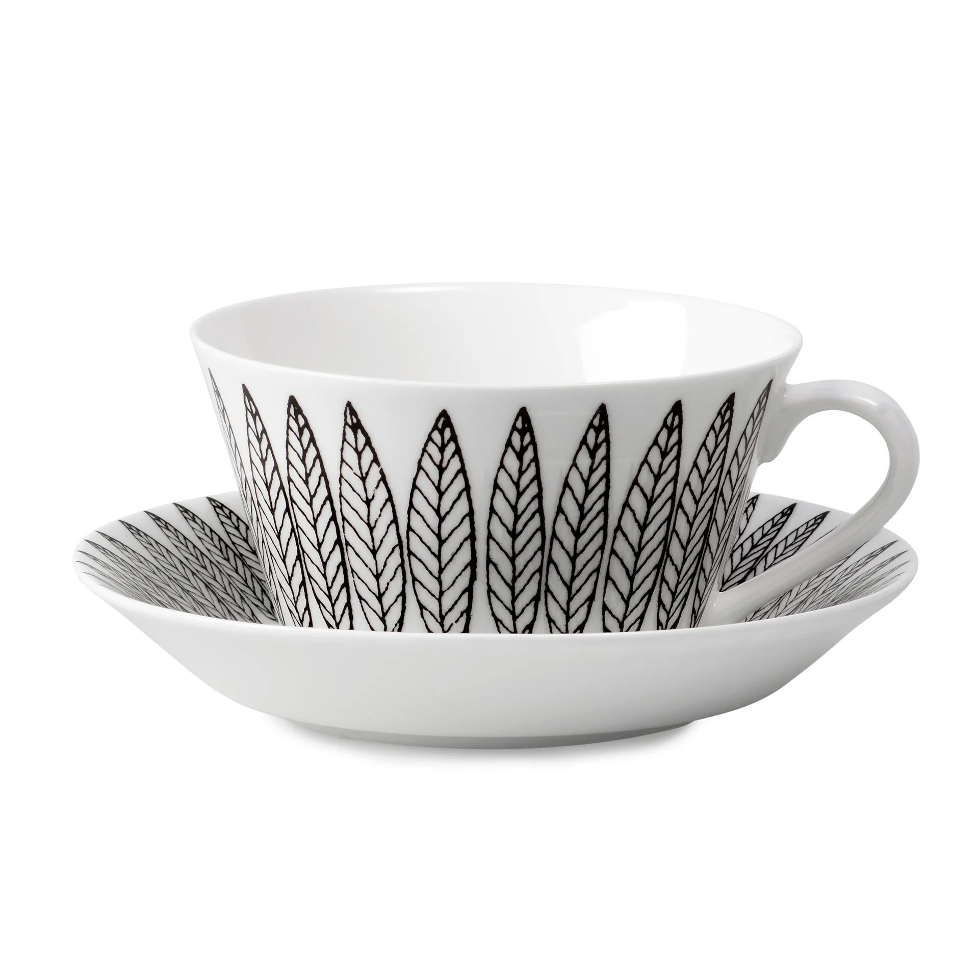 Black Salix tea set cone, tea cup + saucer Gustafsbergs Porslinsfabrik