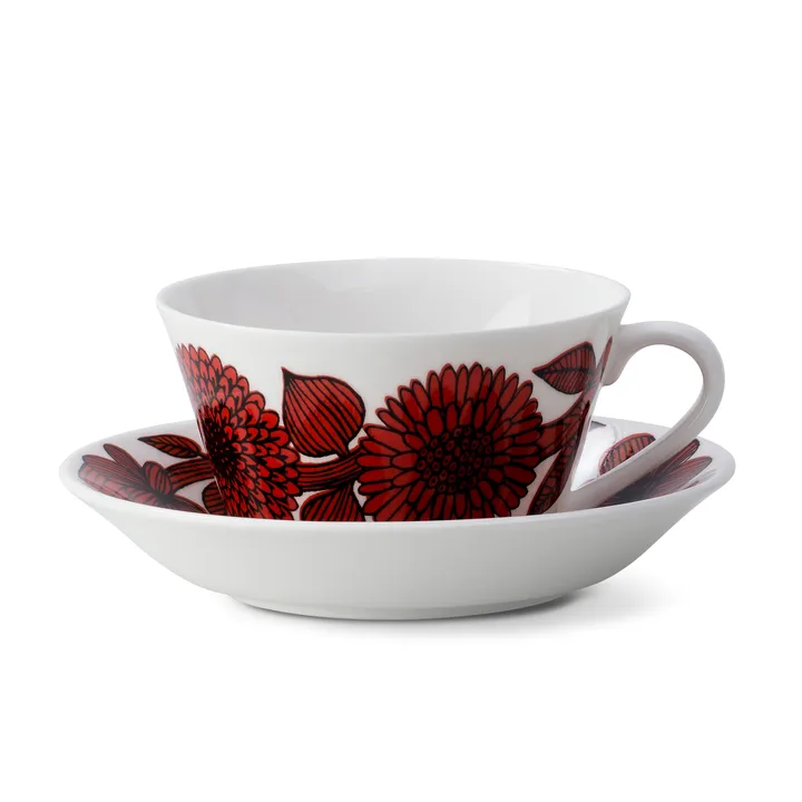 Röd Aster tea set - tea cup + saucer - Gustafsbergs Porslinsfabrik