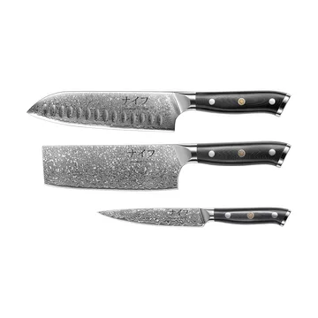 Damascus By Hâws 3-piece knife set - Black-stainless steel - Hâws