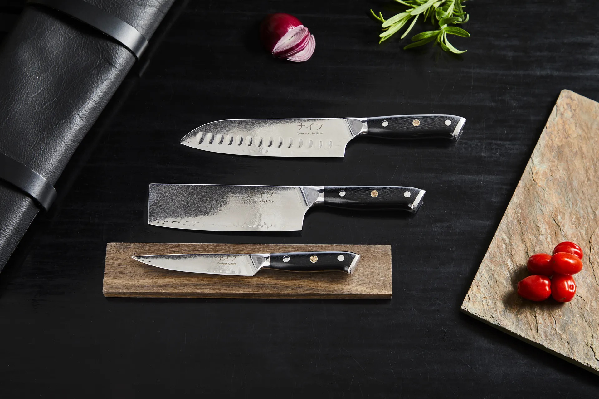 Damascus By Hâws 3-piece knife set, Black-stainless steel Hâws