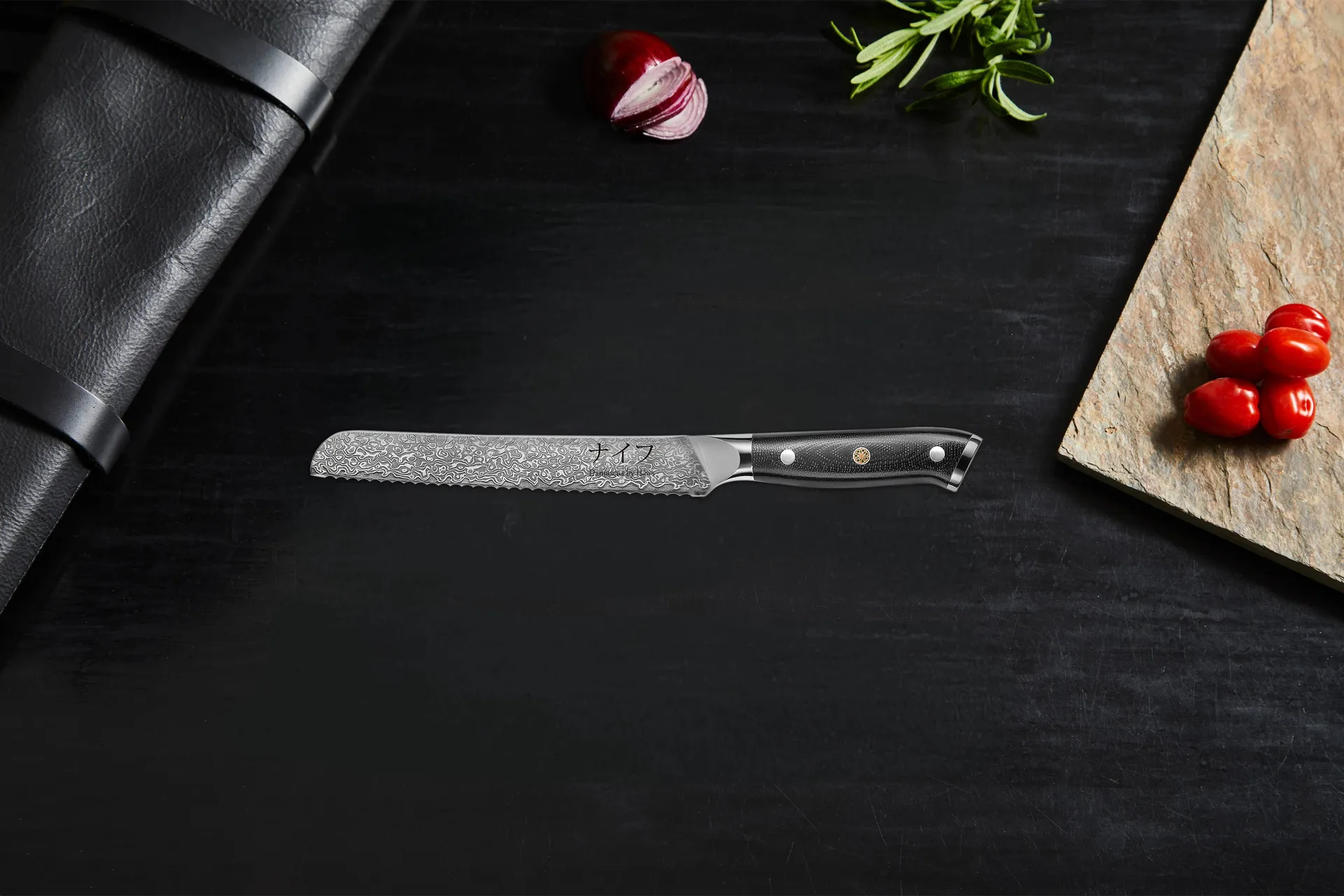 Damascus by Hâws bread knife 33 cm, Black-stainless steel Hâws