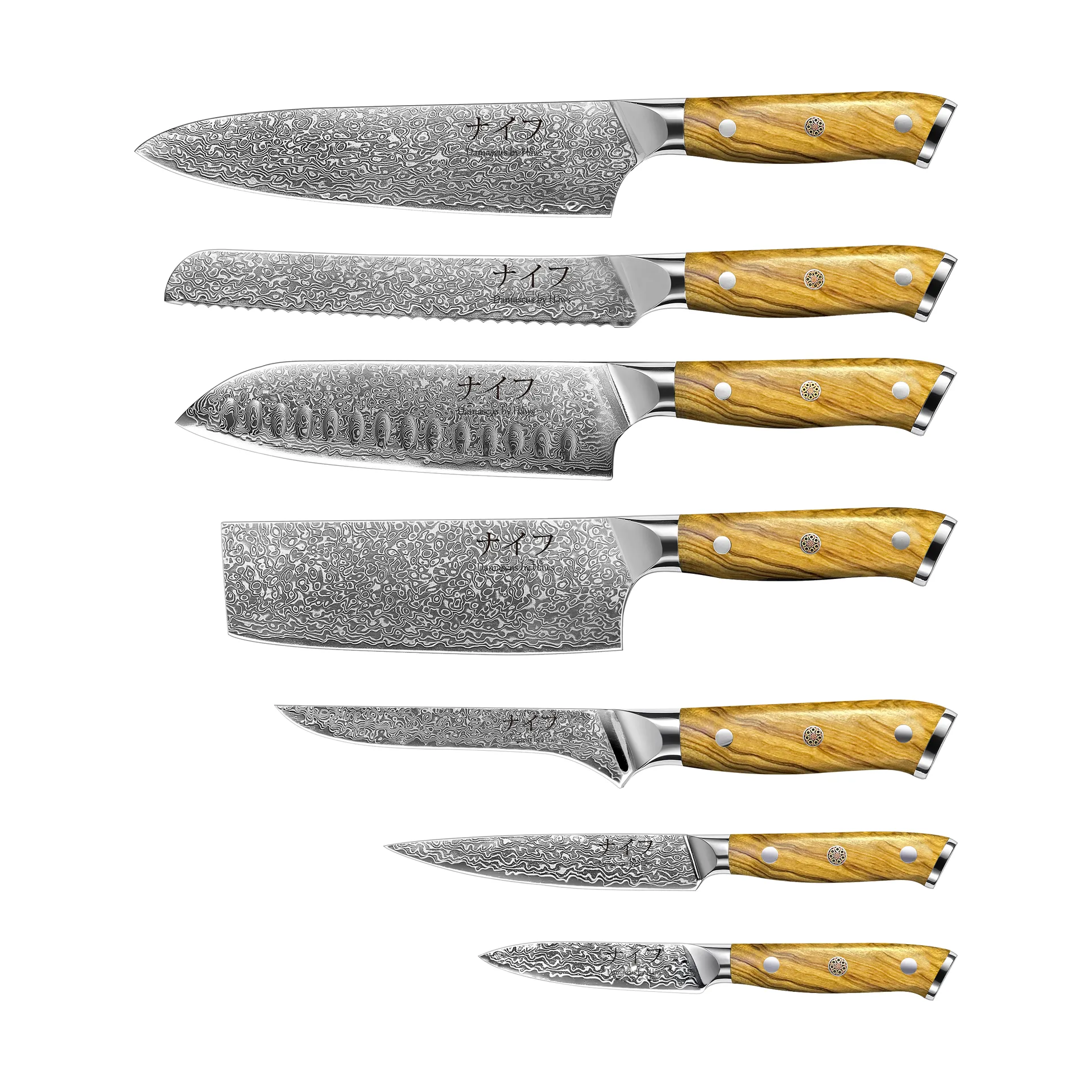 Damascus by Hâws knife set 7-piece, Brown-stainless steel Hâws
