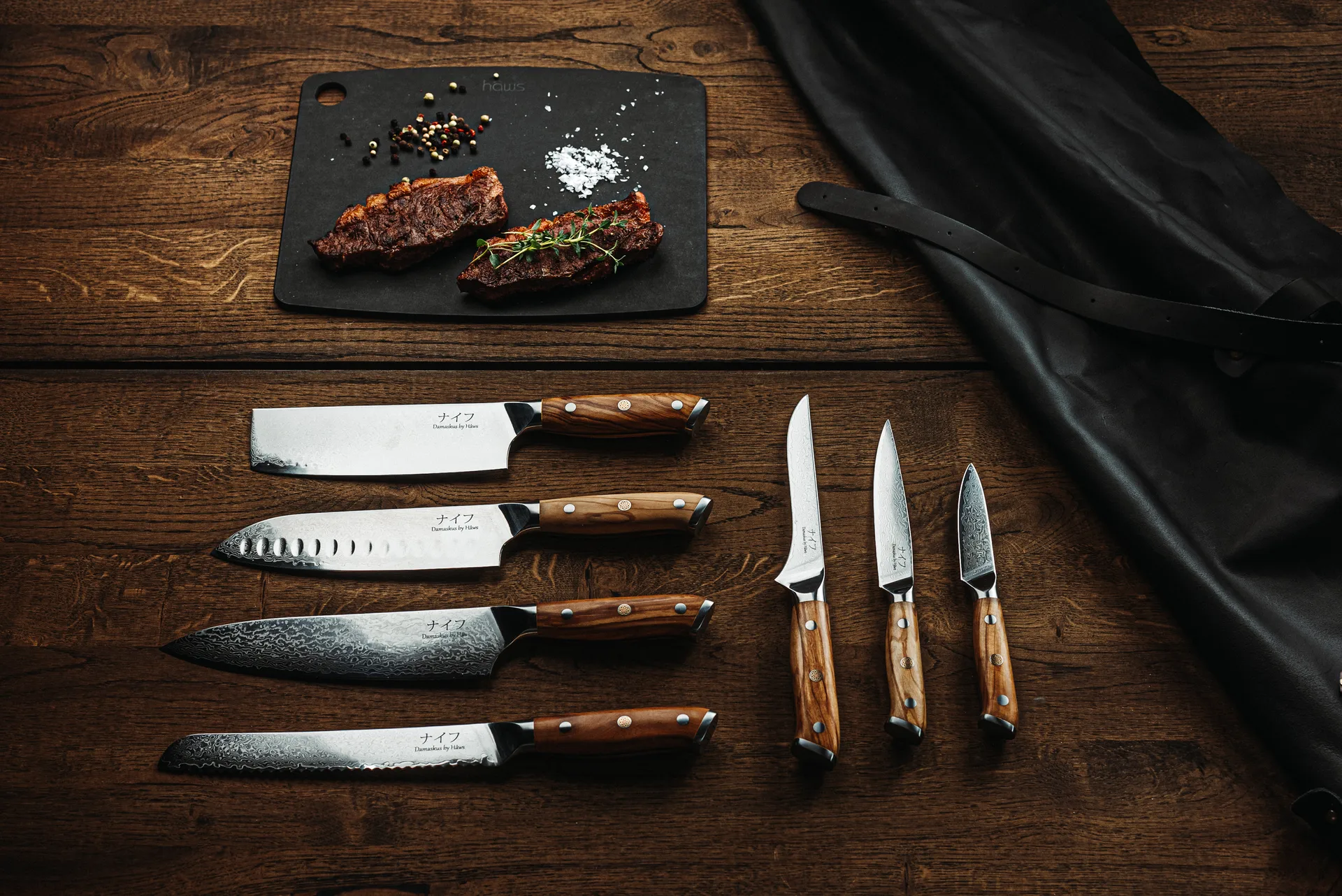 Damascus by Hâws knife set 7-piece, Brown-stainless steel Hâws