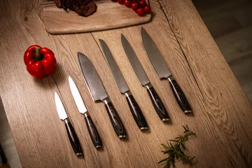 Damascus knife set 6-piece - Brown-stainless steel - Hâws