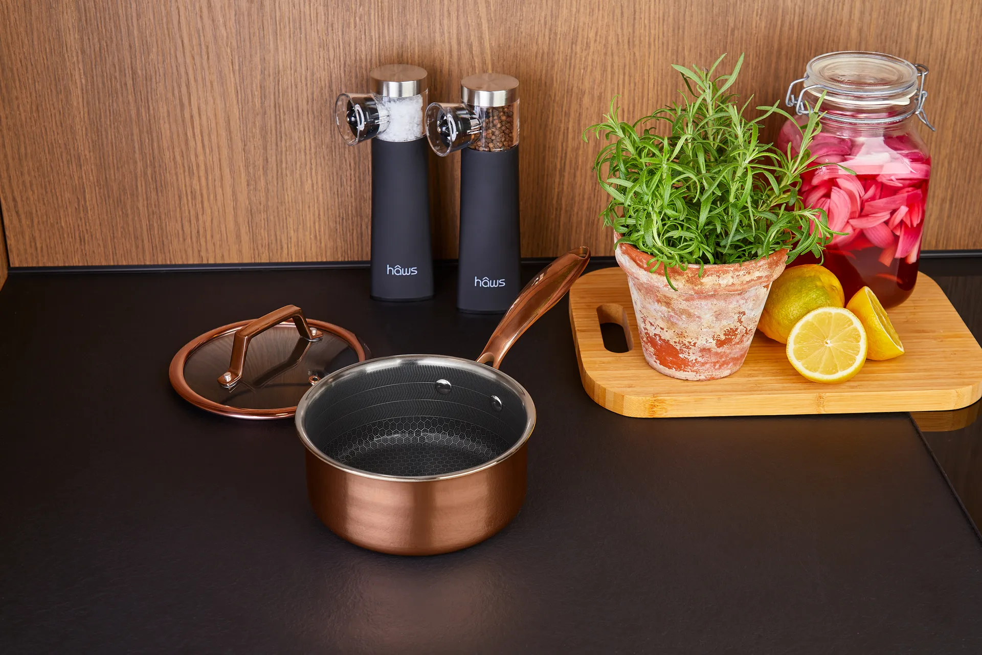 Hâws Santo saucepan with lid hybrid coating 1.5 L, Rose Gold Hâws