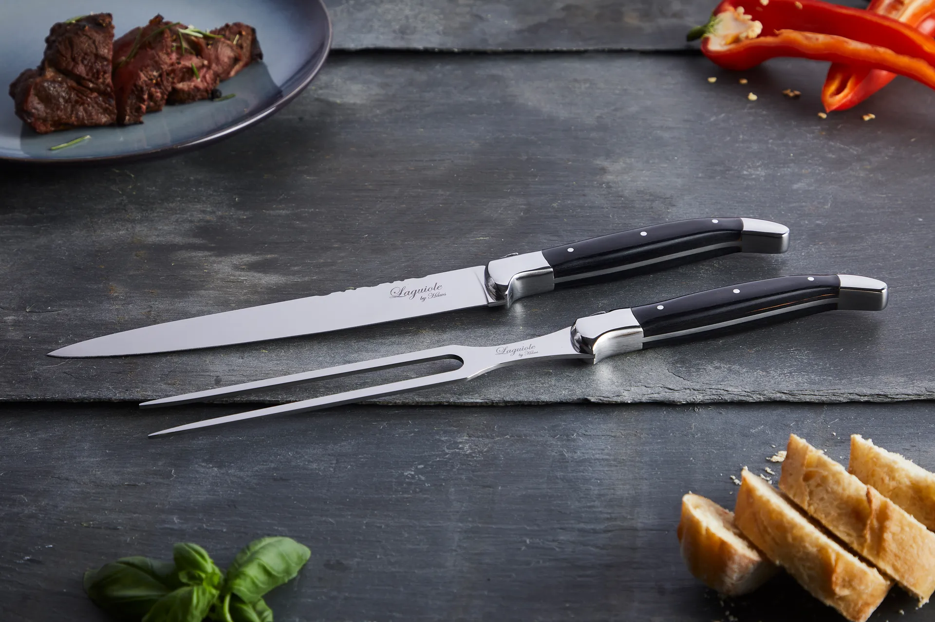 Laguiole By Hâws 2-piece carving set, Black Wood Hâws