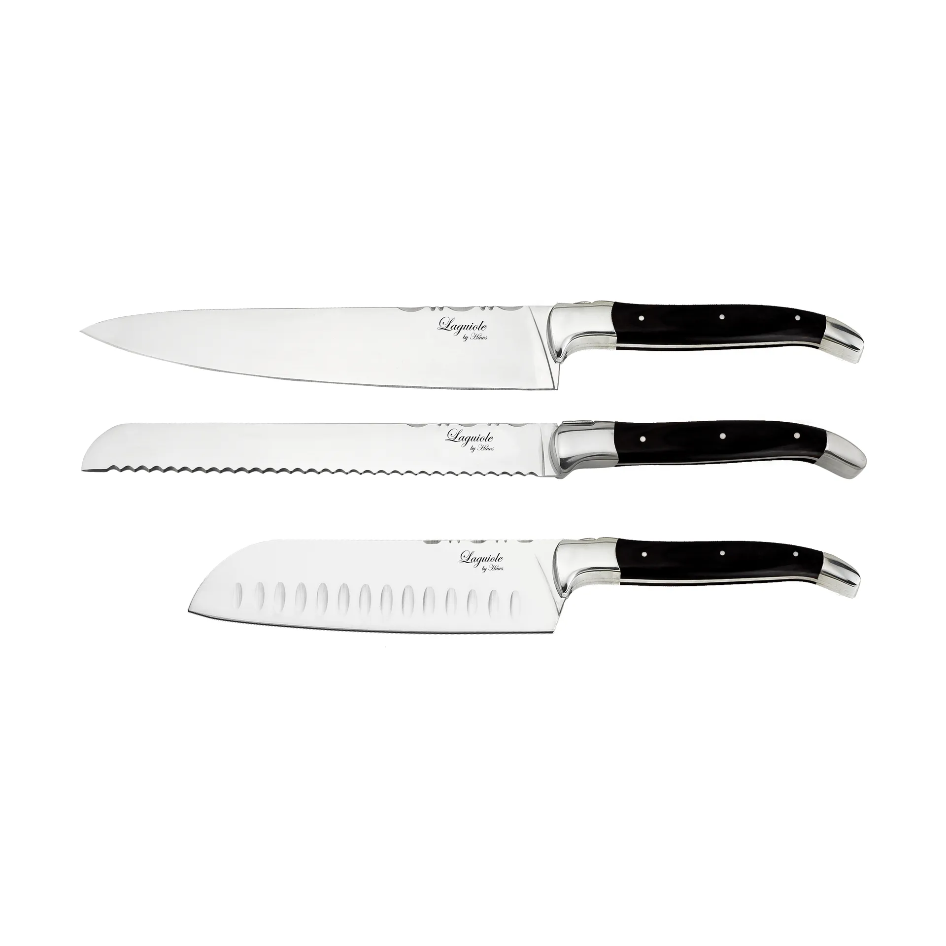 Laguiole By Hâws 3-piece chef's knife set, Black Wood Hâws
