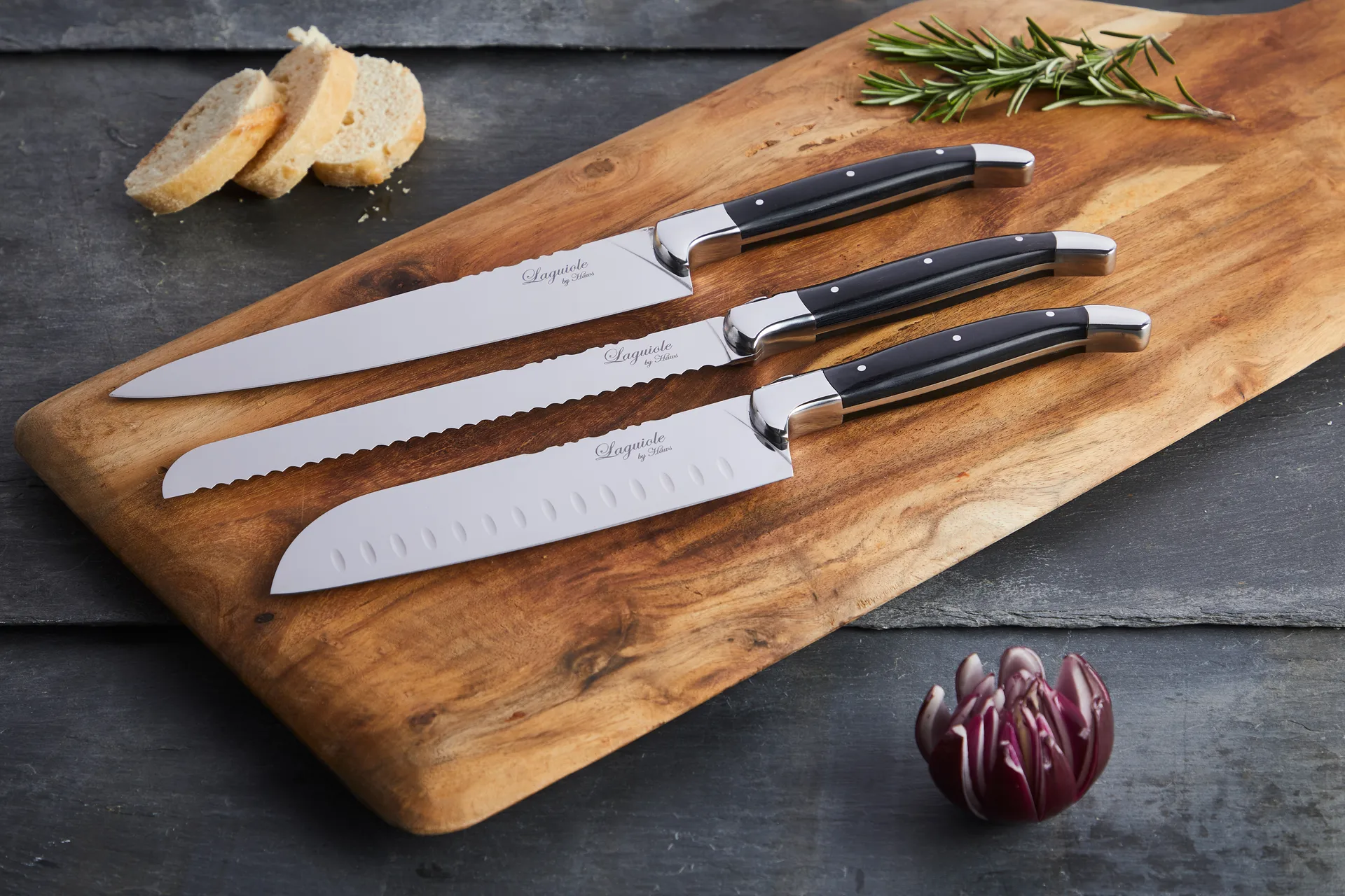 Laguiole By Hâws 3-piece chef's knife set, Black Wood Hâws
