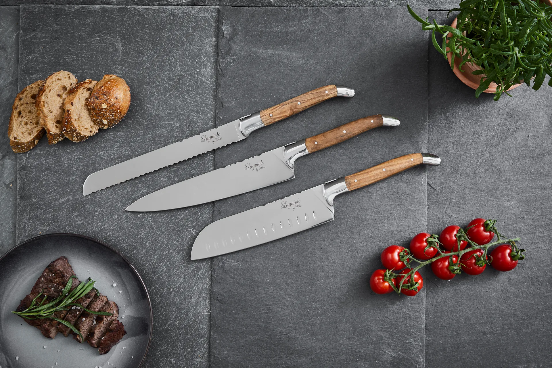 Laguiole By Hâws 3-piece chef's knife set, Oak Hâws