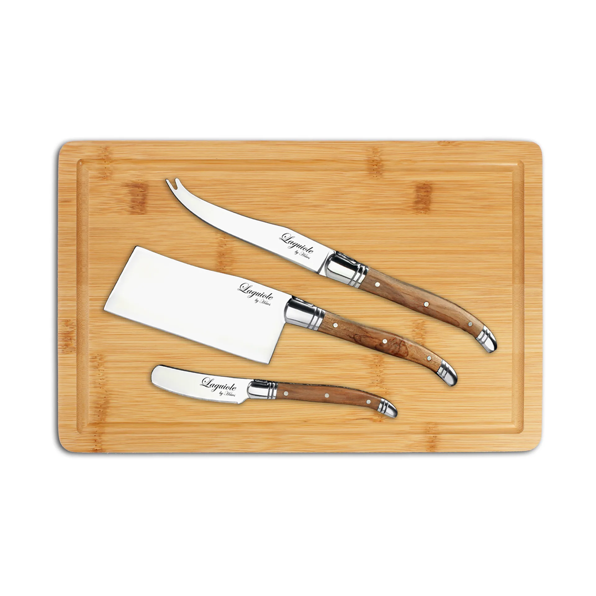 Laguiole By Hâws cheese knife set with cutting board 4-piece, Bamboo-olive wood-stainless steel Hâws