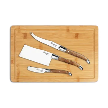 Laguiole By Hâws cheese knife set with cutting board 4-piece - Bamboo-olive wood-stainless steel - Hâws