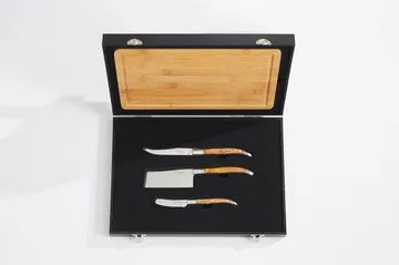 Laguiole By Hâws cheese knife set with cutting board 4-piece - Bamboo-olive wood-stainless steel - Hâws