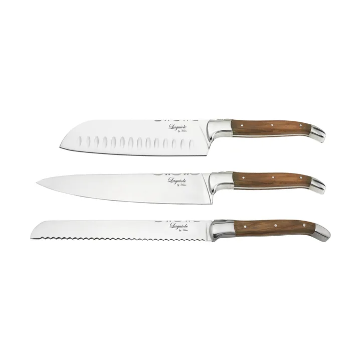 Laguiole By Hâws chef's knife set with cutting board 4-piece - Olive wood-stainless steel-bamboo - Hâws
