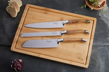 Laguiole By Hâws chef's knife set with cutting board 4-piece - Olive wood-stainless steel-bamboo - Hâws
