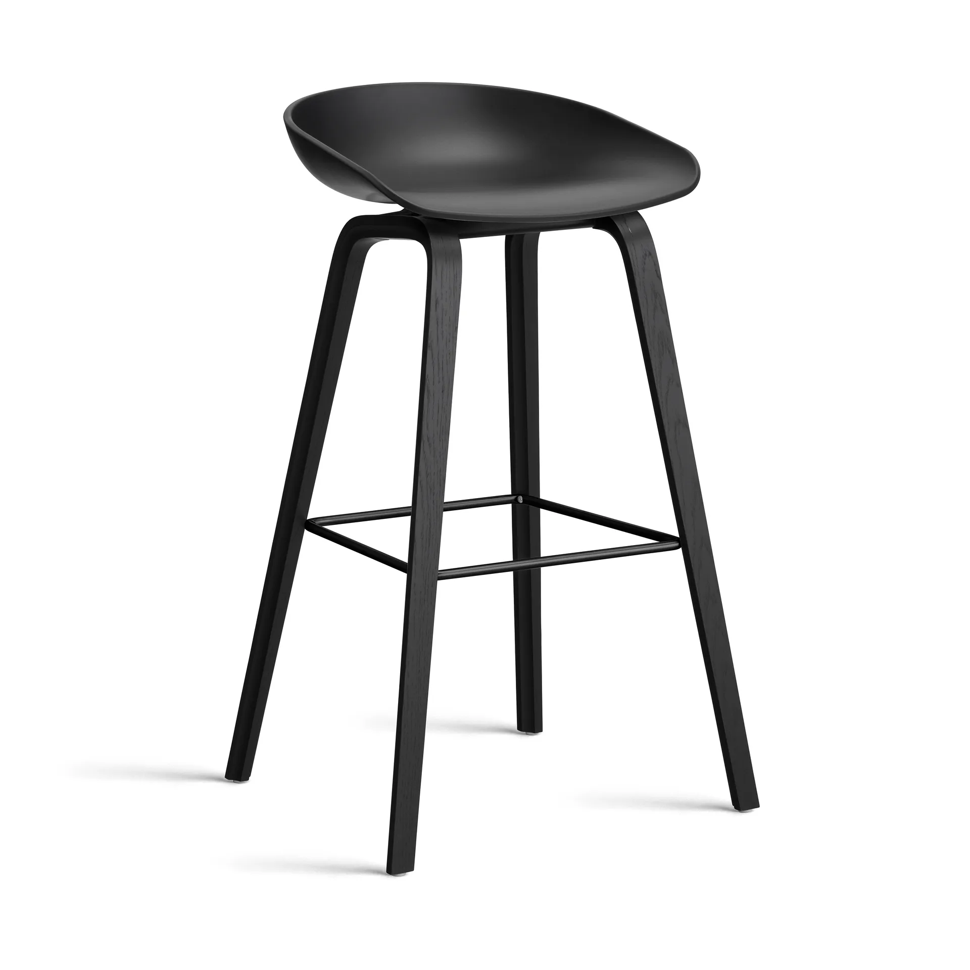 About a Stool AAL32 High 2.0 bar stool black oak base, Black-black steel footrest HAY